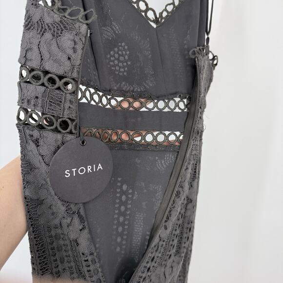 Storia Spaghetti Strap Lace Sheath Mini Dress size Small Gray New - Picture 10 of 14